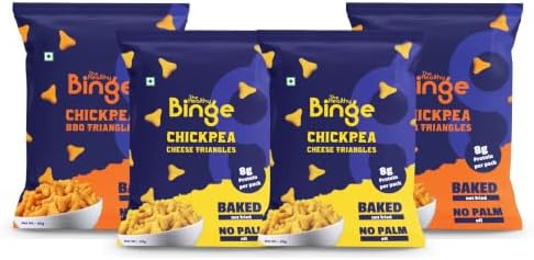 The Healthy Binge Chickpea Baked Triangle Chips Smokey BBQ & Cheese Flavour – Healthy Snacks | Baked Snacks | No Palm Oil | Protien Rich | Healthy Snacks for Kids and Adults 60g (Pack of 4)