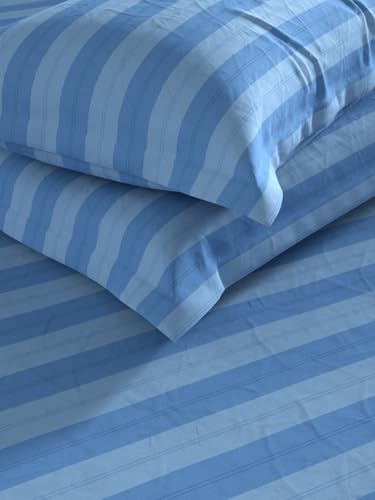 Image of NAUTICA Cotton King Bedsheet with 2 Pillow Covers -3pc Set (noridge) | 160TC | Super Soft Touch Stripe-Blue