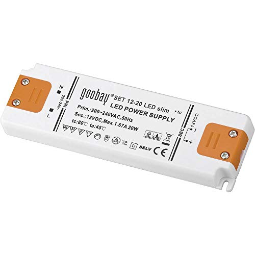 goobay 30002 Transformator 230V (AC) auf 12V (DC) für 0,5 bis 20 Watt LED-Lampen, Kunststoff, E10, W, Weiß/Orange