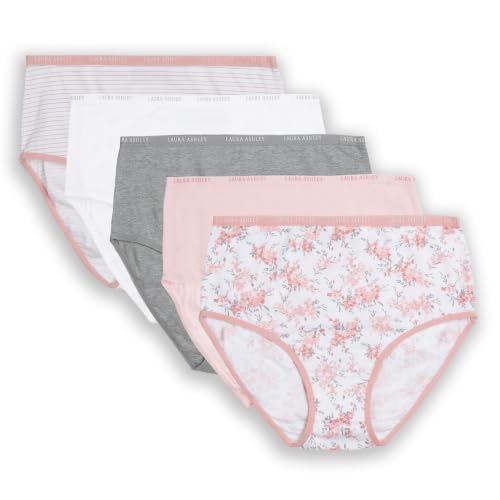 Image of Laura Ashley Women's Cotton Brief Underwear Set, High-Waisted Panties for Women, 5-Pack