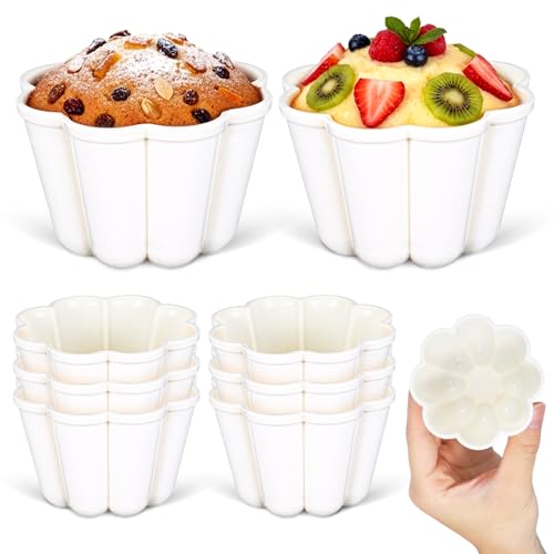 LALADEFIEE 8 Stück Blumenförmiges Pudding und Kuchenform aus Kunststoff mit Deckel Kleiner Backform für Hausgemachte Desserts zum Backen und Einfrieren