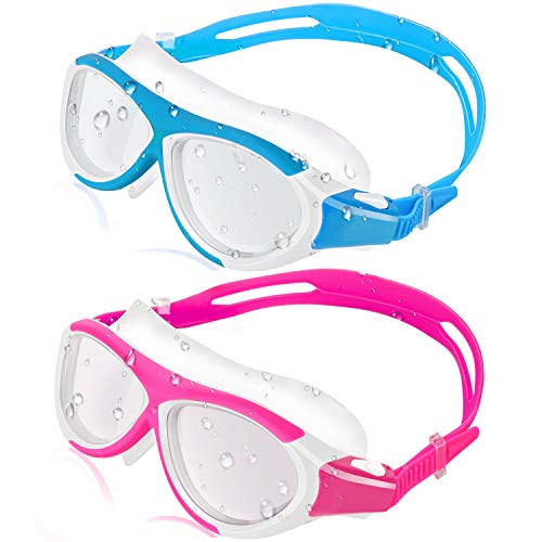 HeySplash Swim Goggles [2 Pack], No Leaking Anti-Fog UV Protection Soft Silicone Frame Eye Friendly Swimming Goggles Lens, Comfortable Gasket Swimming Glasses for Kids Youth Child, Pink + Sky Blue