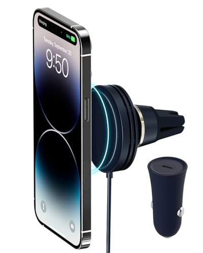 iOttie Velox Mini MagSafe Compatible Air Vent Car Mount in Midnight Blue with Wireless Charging. Compatible with MagSafe iPhones Including iPhone 12/13/14/15/16/17 Series (Car Charger Included)