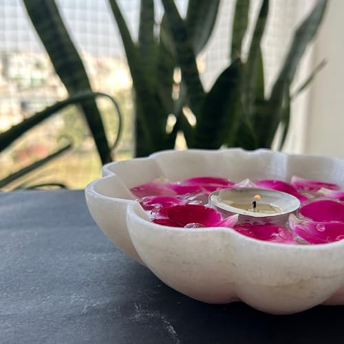 Image of Marble Urli Bowl for Decoration | Big Potpourri Decorative Bowls in Home decor | Large White Floating Flower Plates of Stone | Small Shape puja Item | (6 inch, Daisy Burst)