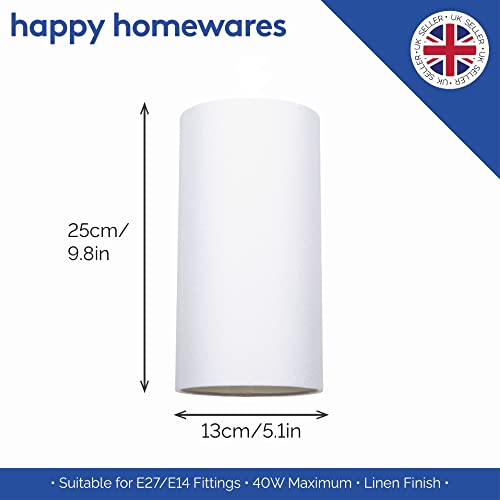 Contemporary and Stylish White Linen Fabric Tall Cylindrical Lamp Shade for Pendant or Table Lamp Base - 25cm Height - 40w Maximum - Suitable for The Home or Commercial Usage by Happy Homewares - Image 5
