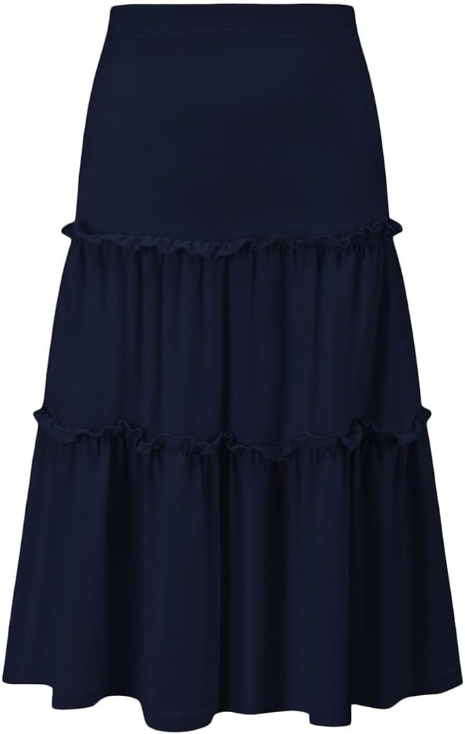 Eymitory Girls Casual Boho Maxi Skirt Long Swing High Waisted Elastic Ruffled Tiered Skirts