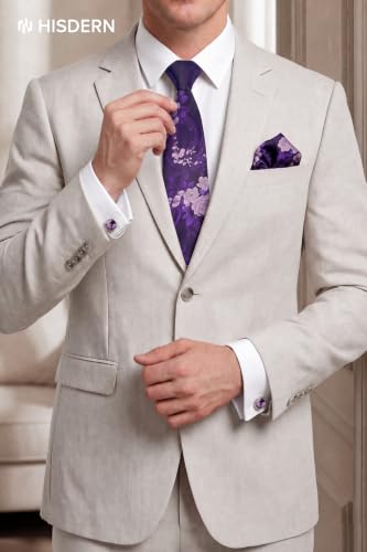 Image of HISDERN Ties for Men Paisley Tie and Pocket Square Cufflinks Set Formal Classic Floral Necktie Handkerchief Wedding Party