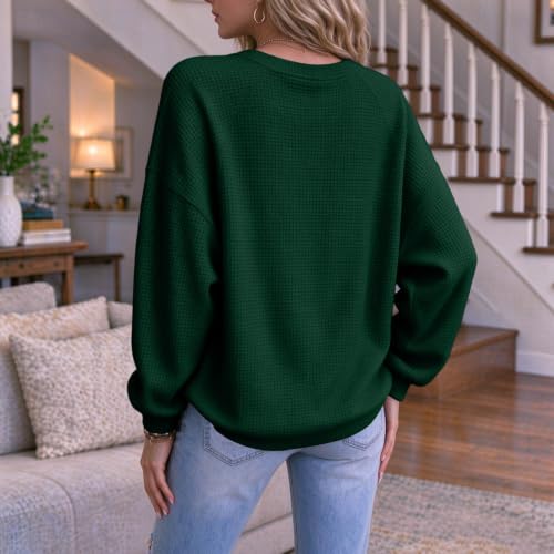 Womens Waffle Knit Top Faux Layered V Neck Waffle Knit Sweater - image 4