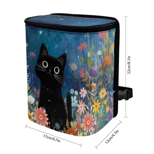 Image of Talayituse Cat Daisy Flower Print Car Trash Can Portable Auto Garbage Bin Multifunctional Vehicle Interior Accessories with Adjustable Straps Universal Fit Truck SUV Sedan