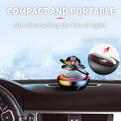 Image of Solar Crystal Double Ring Car Air Freshener, Auto Rotating Aromatherapy Diffuser, Dashboard Decoration, Solar Powered, Black