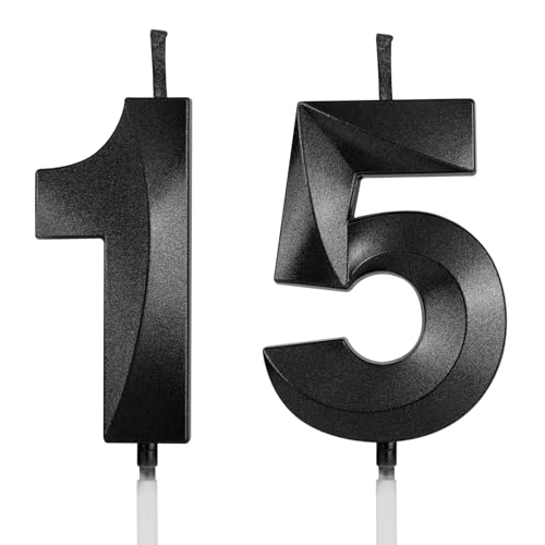 AndiluluBear Number 15 Birthday Candles 1.96 Inch Happy Birthday Cake Candles Cupcakes Topper Decoration for Birthday Party Wedding Anniversary Celebration Supplies (Black)