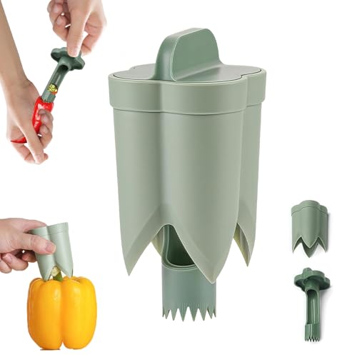 Descorazonador de pimienta, herramienta de extracción de semillas de chile, utensilio de cocina ABS duradero para morrón y chile, diseño 2 en 1, fácil de girar, ideal para cocinar en casa, campamento