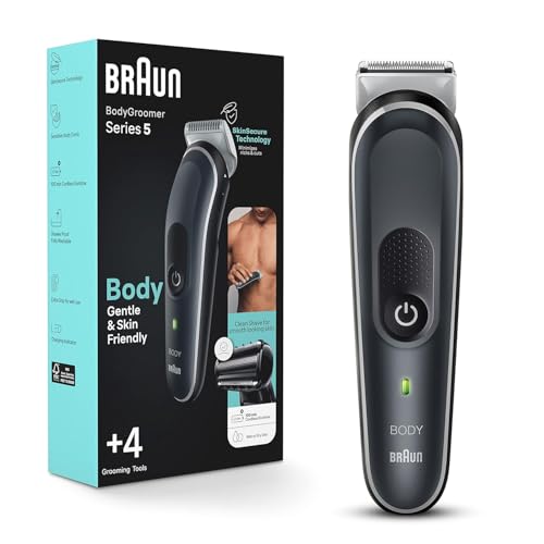 Braun Body Groomer Series 5 5360, aparador corporal para homens, para peito, axilas, virilha, tecnologia SkinSecure para uso suave e acessório de barbear limpo, impermeável, sem fio com tempo de