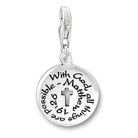 Sexy Sparkles Charm for Bracelets – With God All Things Are Possible Pendant, Clip-On with Lobster Clasp, Zinc Metal Alloy, Fits Chain Link Bracelets and Necklaces Cover