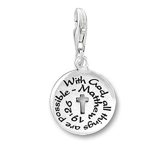 Sexy Sparkles Charm for Bracelets – With God All Things Are Possible Pendant, Clip-On with Lobster Clasp, Zinc Metal Alloy, Fits Chain Link Bracelets and Necklaces