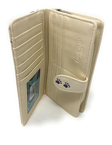 Shag Wear Playful Cats Large Wallet for Women and Teen Girls Vegan Faux Leather Beige 7"4