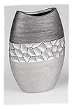 Jarrón de cerámica de 20 cm, color gris plateado con superficie mate cepillada y relieve