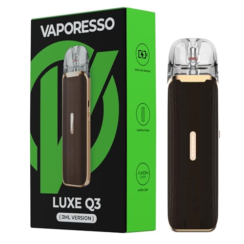 Vaporesso LUXE Q3 Kit MTL avec batterie intégrée de 1450 mAh, cartouche LUXE Q Pod de 3 ml et résistance Mesh de 0,6/0,8 ohms. Cigarette électronique MTL/RDL sans nicotine (Brun moka)