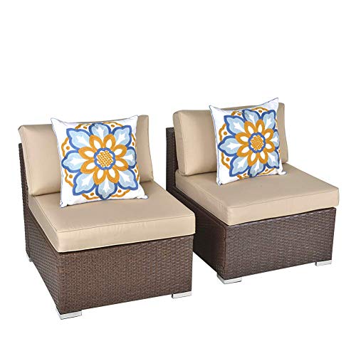 SUNVIVI OUTDOOR Patio Couch, 2 Piece Wicker Outdoor Sectional Sofa with Removable Beige Cushions, Extra Armless Sofa Furniture SUNVIVI OUTDOOR Patio Couch, 2 Piece Wicker Outdoor Sectional Sofa with Removable Beige Cushions, Extra Armless Sofa Furniture