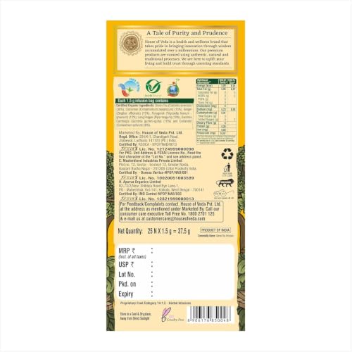 Image of House of Veda Fat Burn Infusion | Triple Action Ayurvedic Blend with Green Tea, Garcinia, Cinnamon & Ginger | Supports Metabolism & Weight Management | Non-Bitter Herbal Tea | 25 Tea Bags