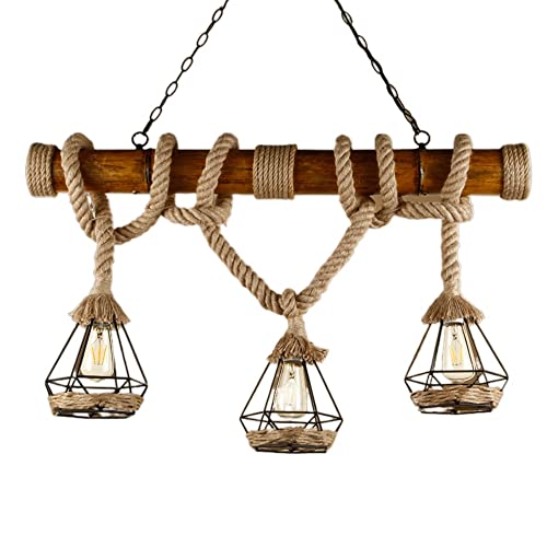 Lampe suspendue tube de bambou et corde de chanvre E26 pour bar et maison