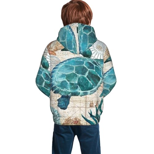 Watercolor Sea Turtle Kid Hoodies Boys Sweatshirts Girls Pullover with Pocket4