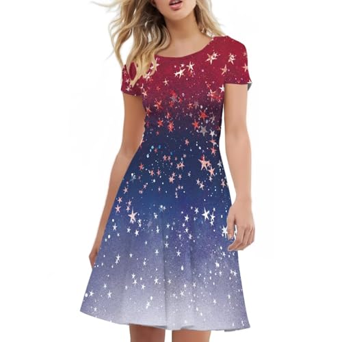 Image of POLERO Sunflower Dress for Women Floral Summer Dresses Short Sleeve Casual Sundresses Midi Dresses