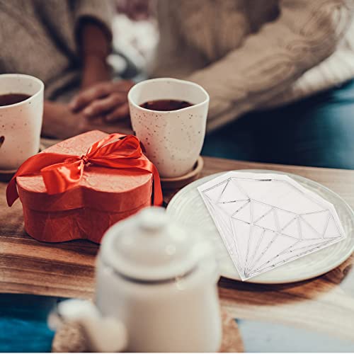 80 Pack Diamond Paper Party Napkins Bridal Shower Napkins Foil Silver Napkins Engagement Napkins White Cocktail Napkins Disposable Paper Towel For Wedding Birthday Party Decorations, 6.2 X 6.2 Inches #TOP4