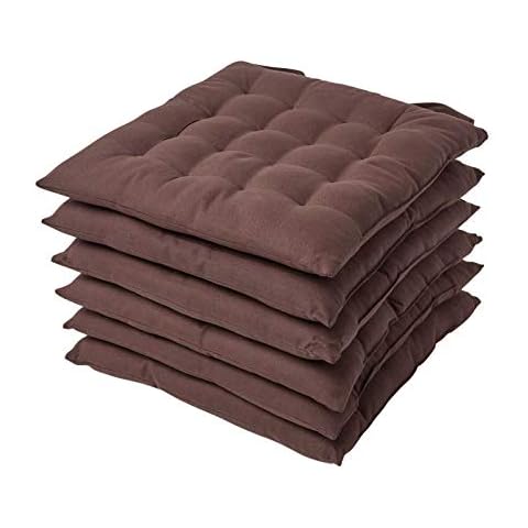 Homescapes 6er Set Stuhlkissen 40 x 40 cm, braun, Sitzkissen mit Bändern und Knopfverschluss, einfarbige Auflagen für Stühle mit Bezug aus 100% Baumwolle und weicher Polyester-Füllung Cover