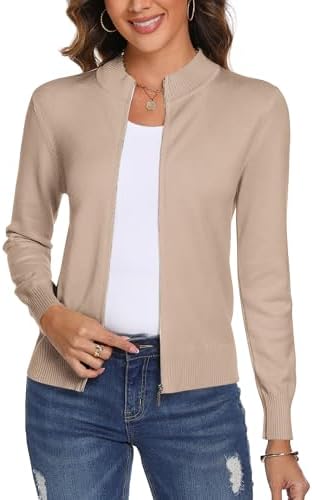 Aottori Strickjacke Damen Kurz Stehkragen Reißverschluss Cardigan Jacke | Elegant, Casual, Langarm Strickjacken, Strickoberteil, Jäckchen, Strickpullover, Einfarbig, Herbst Winter,