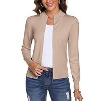 Aottori Cardigan Zippé Femmes à Manches Longues Veste en Maille Manteau Col Montant Sweat-Shirt Côtelé Pull Casual Kaki XL