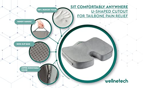 Wellnetech Seat Cushion Non-Slip Sciatica & Back Coccyx Tailbone Pain Relief Car Seat Cushion All-Day Sitting Comfort For Office Desk Gaming Chair. Enhanced Gel Memory Foam Seat Cushion #TOP4