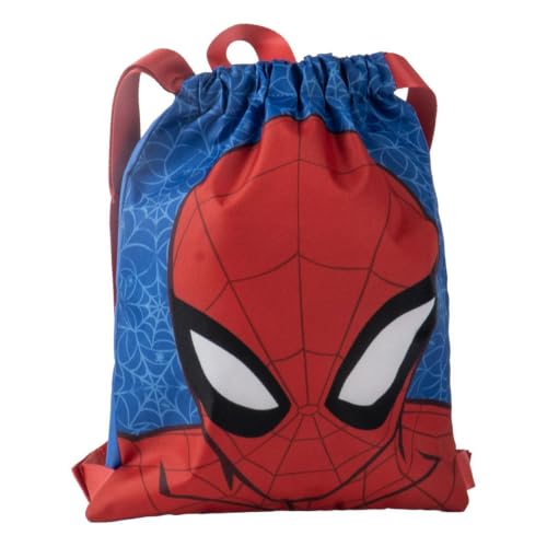 Saquito Escolar Spider-Man Niño y Niña, Mochila Saco Infantil con Cordón Ajustable y Asas, 27 x 33 cm, 100% Poliéster Azul y Rojo, Licencia Oficial, Ideal para Cole y Deporte