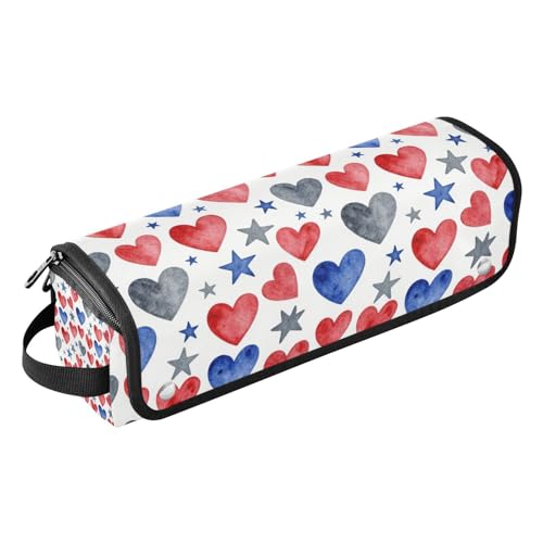 Bolso de viaje para herramientas de cabello para mujer con tapete resistente al calor, impermeable, organizador portátil para plancha y accesorios de cuidado capilar, diseño acuarela con corazones y estrellas