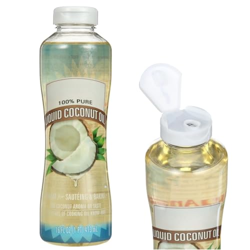 100% Pure Liquid Coconut Oil 16oz, Great for Cooking, 4x Medium Chain Triglycerides - Pack of 1