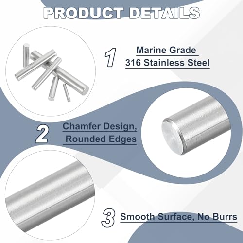 PATIKIL 5 Pcs Marine Grade 316 Stainless Steel Dowel Pins, 8mm x 70mm Round Metal Rods Linear Rail Rod Shaft Solid Bar Stock for Pegs Support Shelves DIY Craft Gear - Thumbnail 3