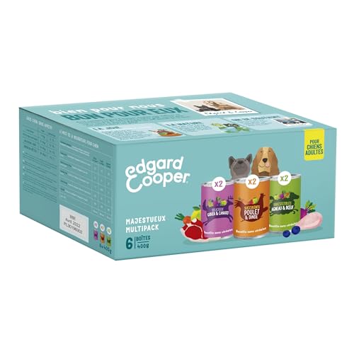 Edgard Cooper Pâté Pour Chien, Multipack, (Agneau/Poulet/Gibier & Cannard 6 x 400g), Sans Céréales, Viande fraîche et protéines de qualité, Vrais ingrédients pour chiens, Sans sucres ajoutés