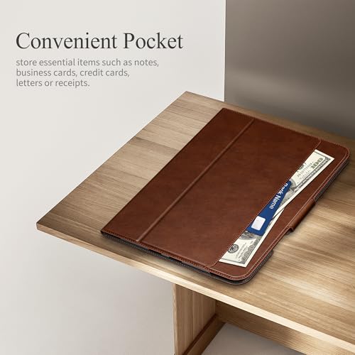 Image of auaua Case for iPad Pro 11 Inch (M5 /M4), Brown | PU Leather, Front Pocket, Built-in Pencil Holder, Typing Angle, Adjustable Stand, Magnetic Closure, Auto Sleep /Wake