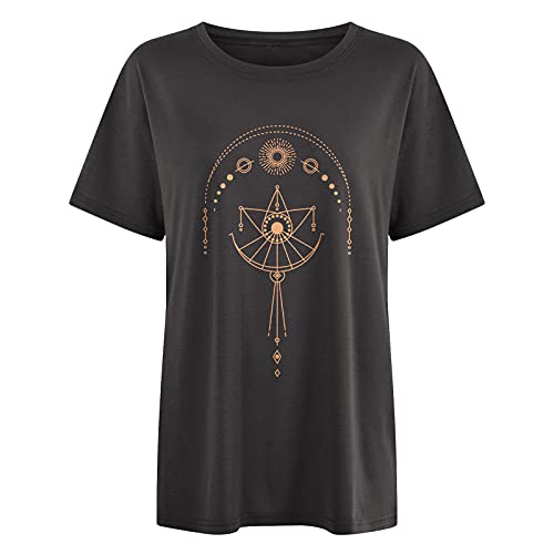 Image of Summer Y2k Tops for Womens, Casual Vintage Short Sleeve T-Shirt, Girls Oversize Loose Round Neck Elastic Tee