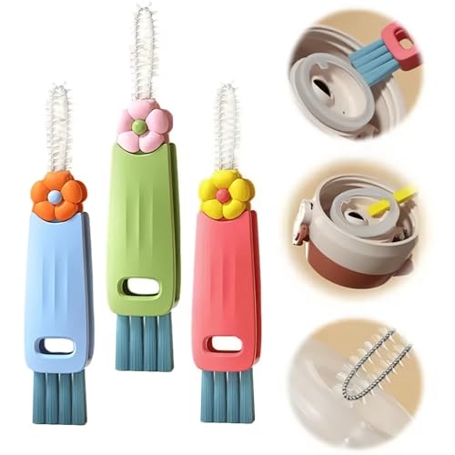 Image of 3 in 1 Cup Lid Cleaning Brush, 2025 New Multifunctional Water Bottle Cleaner Brush Set for Bottle Gap Tight Spaces Cup, Portable Cup Lid Gap Cleaner, Home Kitchen Crevice Brush Tools