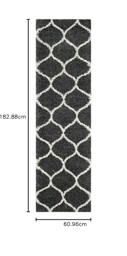 Image of Super Ultra Modern Soft Shaggy Handcrafted Anti-Skid Silk Touch Carpet, Size 2x6 Feet, Color Charcoal & Ivory
