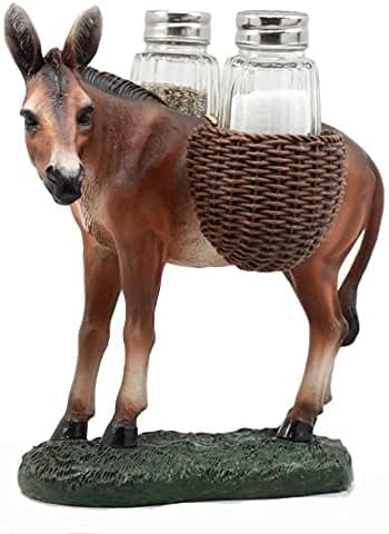 Ebros - Alforjas rústicas de animales de granja de burro con figuras de especias, salero y pimentero, decoración de cocina, centro de mesa,