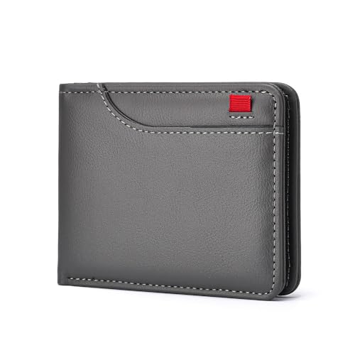 Male Bifold Wallets, Ultra Thin Business Coin Pocket, Portable Pu Leather Men's Short Wallet, Card Holder Pocket Short Purses(Grey)
