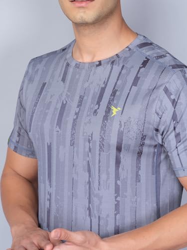 Image of TECHNOSPORT Men Polyester Regular Fit Half Sleeve Jacquard T-Shirt with Double Cool, Quick Dry & Anti Microbial for Sports, Running & Casual Use