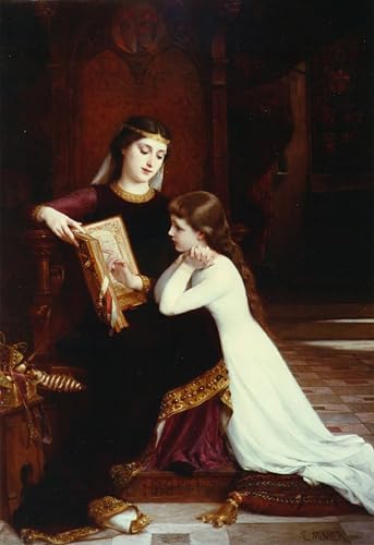 Tableau la Leçon de lecture d'Emile Munier 60x90cm vintage pour décoration murale