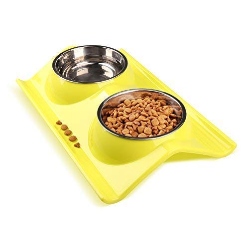 Double Stainless Steel Dog Cat Bowls with Non-Slip and Spill-Proof Design for Pet Food and Water Supply