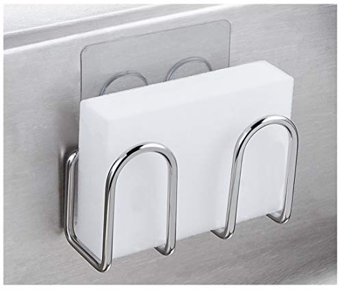 Sponge Holder Sink Caddy for Kitchen Accessories, No Drilling Adhesive,Rustproof SUS304 Stainless Steel