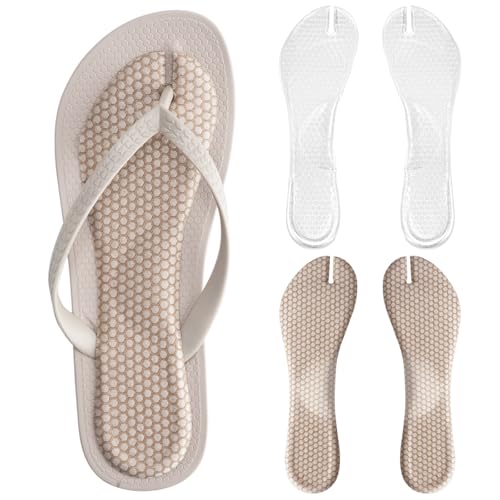 Gel Cushion Arch Support Insoles for Flip Flop Thong Sandal Silicone Inserts for Flip Flop Shoes Anti-Slip Plantar Fasciitis Relieve Clear and Beige S 5-7.5