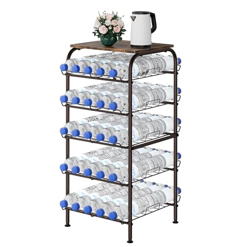 smusei Water Bottle Organizer 5 Tier Free Standing Water Bottle Holder Rack Large Capacity Bottled...