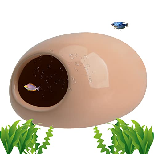 Uotyle Aquarium Ornament Ceramic Cave Fish Tank Decoration Cute Ceramic Hideout Non-Toxic Glaze Aquarium Decoration Accessories For Fish Shrimp to Breed/Hide (Orange)